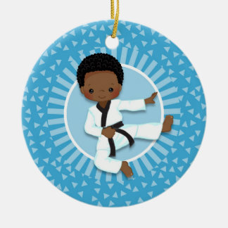 African American Karate Boy Judo Martial Arts Ceramic Tree Decoration