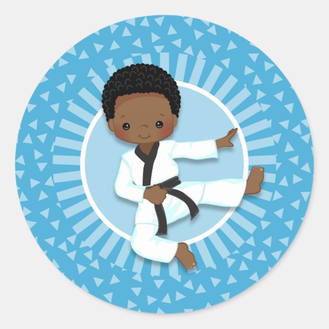 African American Karate Boy Judo Martial Arts Classic Round Sticker (Front)