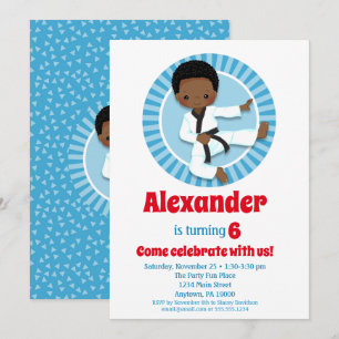 African American Karate Judo Boys Birthday Invitation