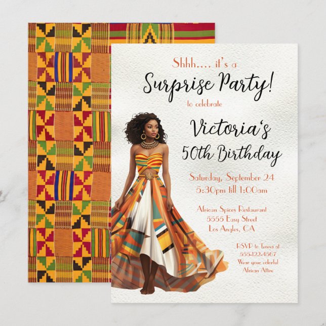 African American Kente Birthday Party Invitation (Front/Back)