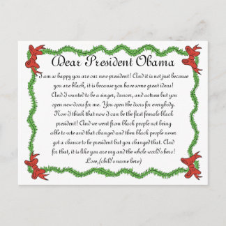African-American Kids Letter to President Obama Holiday Postcard