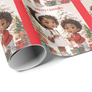African American Kids Merry Christmas Wrapping Paper