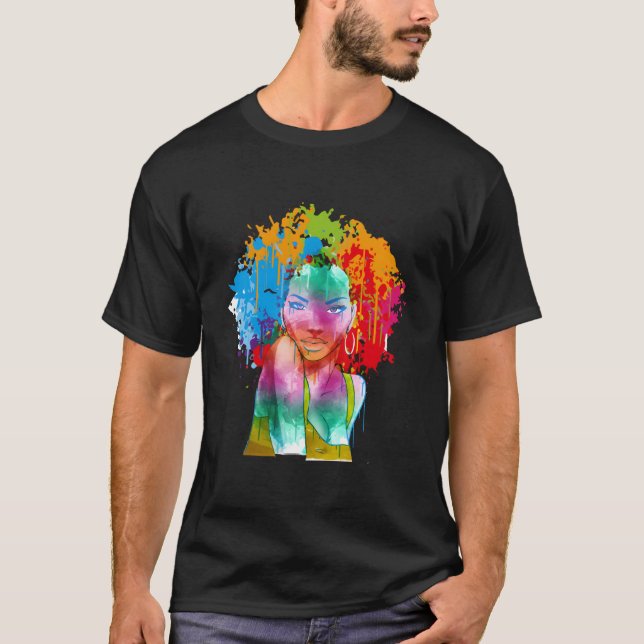 African American Lady Afro Painting T-Shirt (Front)