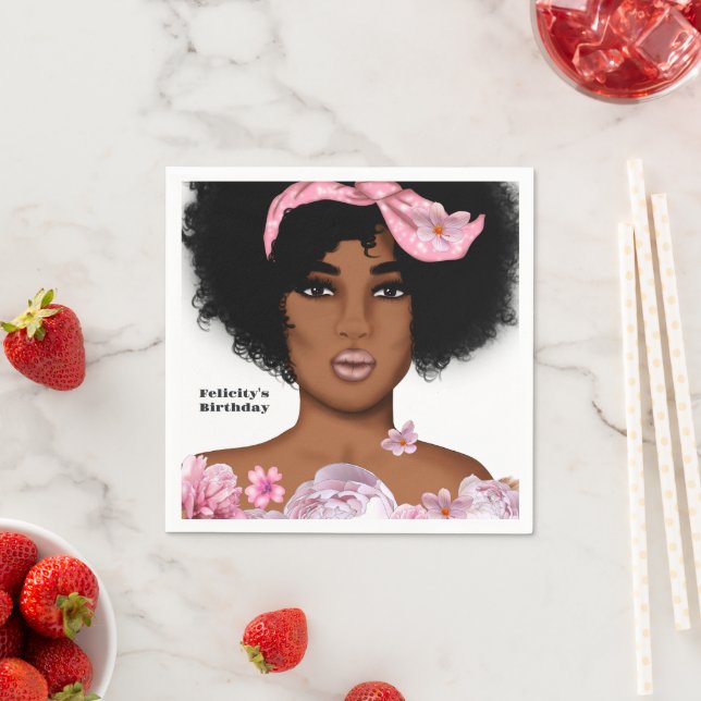 African American Lady Birthday Napkin (Insitu)