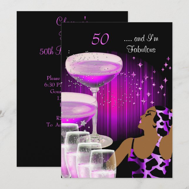 African American Lady Fabulous 50 Birthday Diva Invitation (Front/Back)
