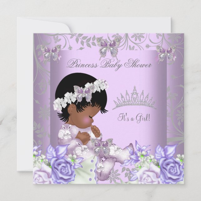 African American Lavender Grey Baby Shower Girl 2 Invitation (Front)