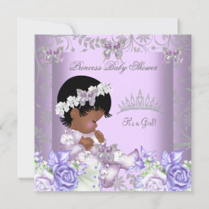 African American Lavender Grey Baby Shower Girl 2 Invitation