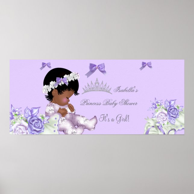 African American Lavender Grey Baby Shower Girl 2 Poster (Front)