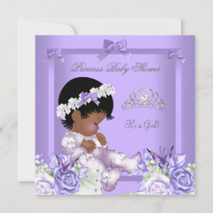 African American Lavender Grey Baby Shower Girl 4 Invitation