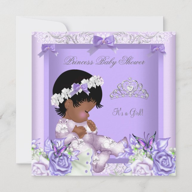 African American Lavender Grey Baby Shower Girl 5 Invitation (Front)