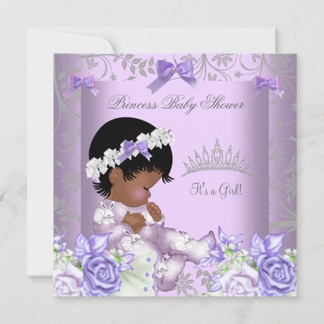 African American Lavender Grey Baby Shower Girl Invitation (Front)