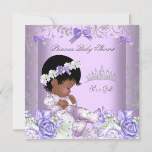 African American Lavender Grey Baby Shower Girl Invitation