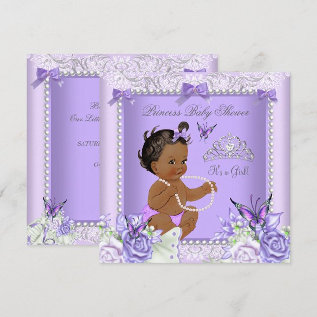 African American Lavender Grey Baby Shower Girl Invitation (Front/Back)