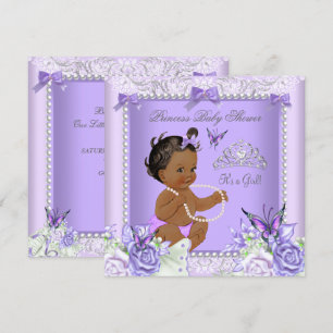 African American Lavender Grey Baby Shower Girl Invitation