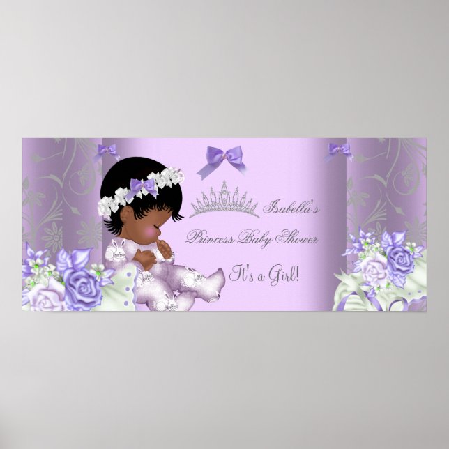 African American Lavender Grey Baby Shower Girl Poster (Front)