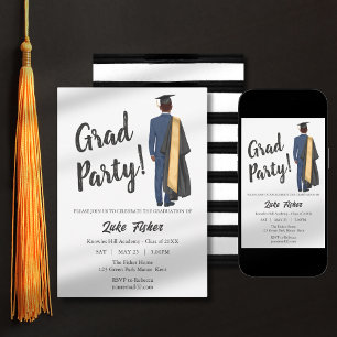 African American Leavers Graduation Gown & Cap  Invitation