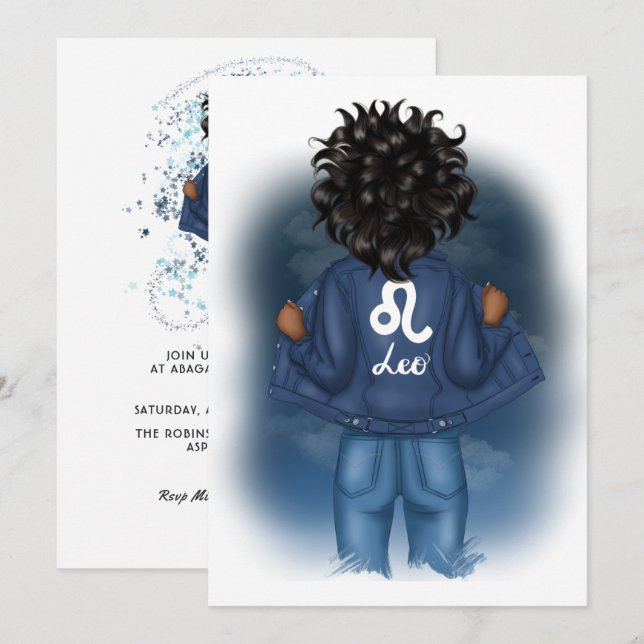 African American Leo Zodiac Sign Birthday Party Invitation (Front/Back)