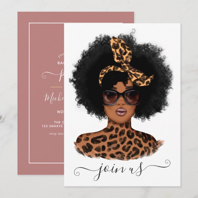 African American Leopard Girl Bachelorette Party Invitation (Front/Back)