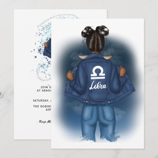 African American Libra Zodiac Sign Birthday Party Invitation (Front/Back)