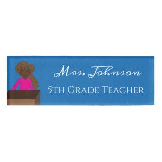 African American Light Hair Teacher Name Tag
