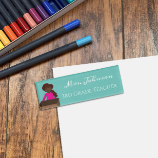 African American Light Teal Name Tag