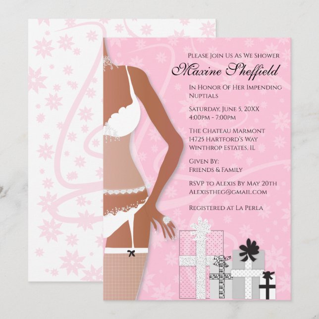 African American Lingerie Bridal Shower Invitation (Front/Back)