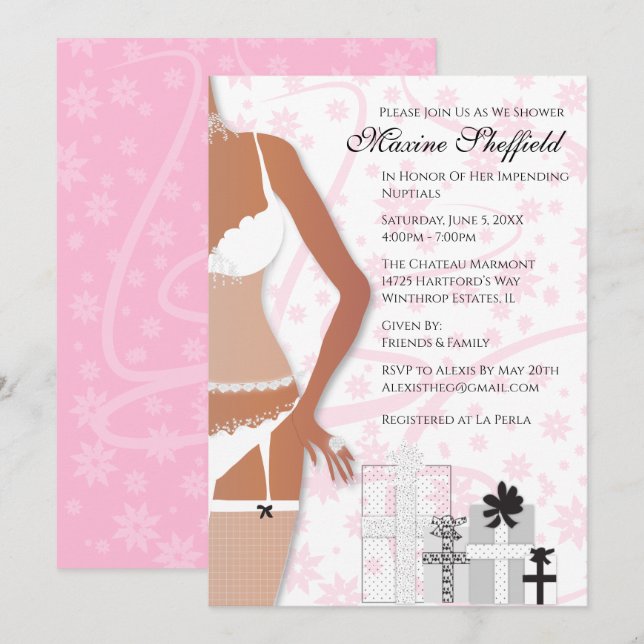 African American Lingerie Bridal Shower Pink   Invitation (Front/Back)