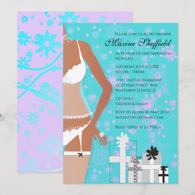 African American Lingerie Bridal Shower Teal  Invitation (Front/Back)