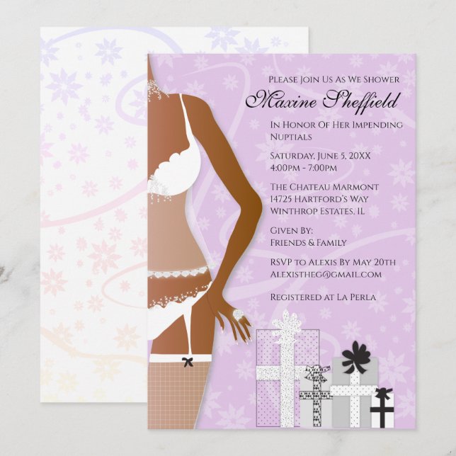African American Lingerie Bridal Shower Violet  Invitation (Front/Back)