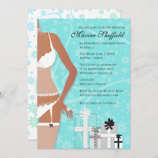 African American Lingerie Bridal Tiffany Green Invitation