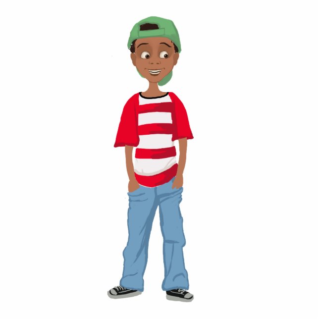 African American little cute cartoon boy Achai Pho Standing Photo Sculpture (Front)