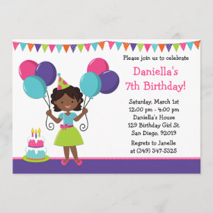 African American Little Girl Birthday Party Invitation