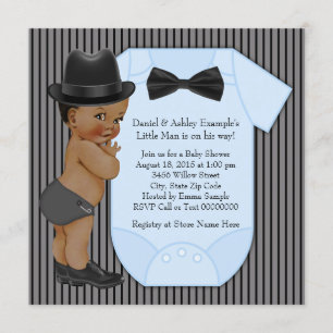 African American Little Man Baby Boy Shower Invitation