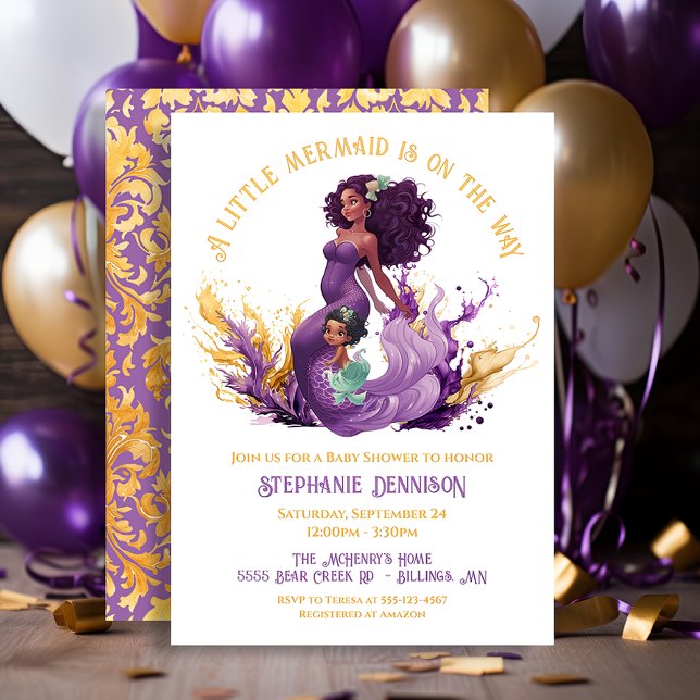 African American Little Mermaid Baby Shower Invitation (Creator Uploaded)
