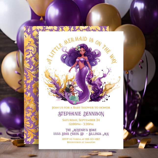 African American Little Mermaid Baby Shower Invitation (Creator Uploaded)