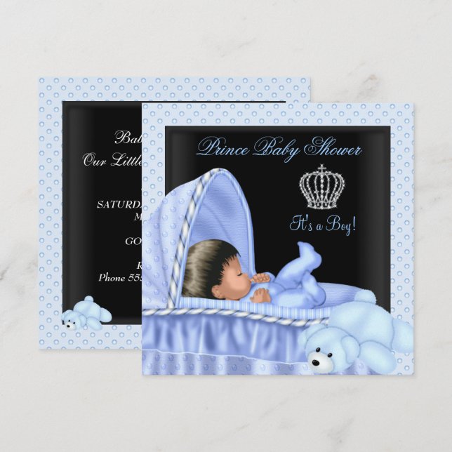 African American Little Prince Baby Shower Boy Invitation (Front/Back)
