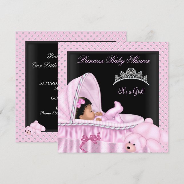 African American Little Princess Baby Shower Girl Invitation (Front/Back)