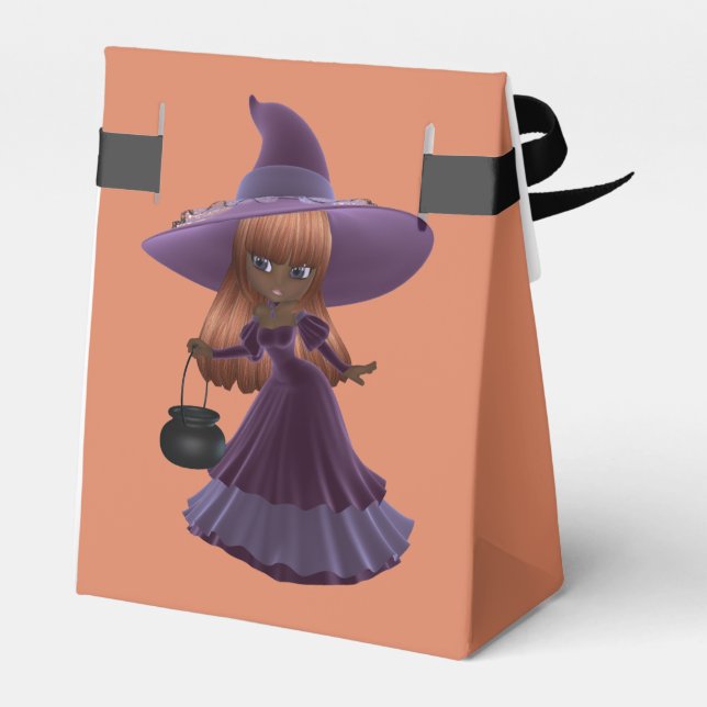 African American Little Witch Halloween Treat Favour Box (Back Side)
