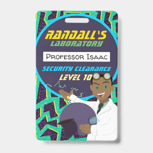African American Mad Scientist Boy Birthday ID Badge