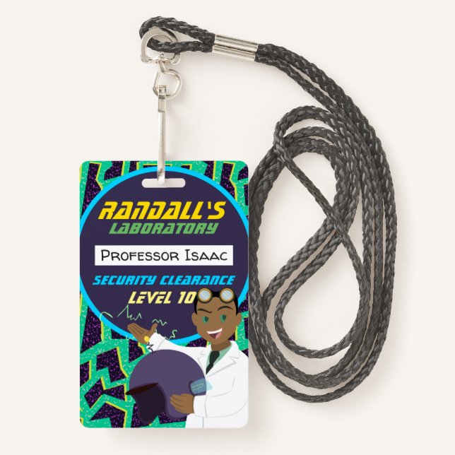 African American Mad Scientist Boy Birthday ID Badge (Front with Lanyard)