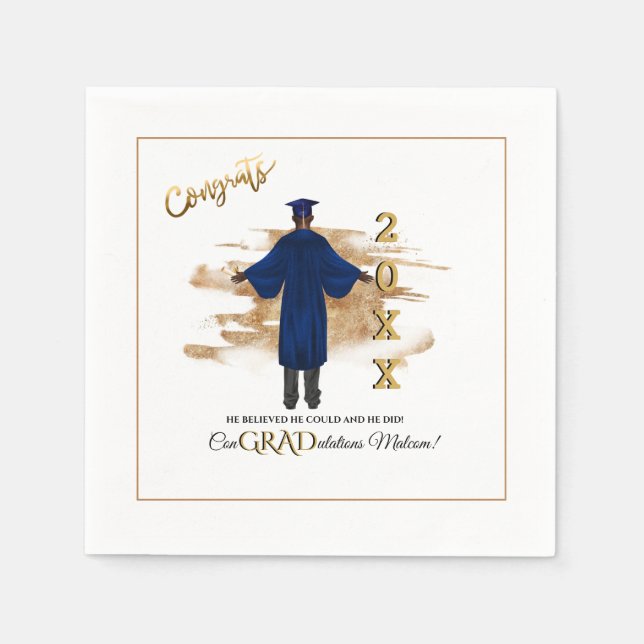 African American Male Grad Invitation (Dark Skin)  Napkin (Front)