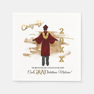 African American Male Grad Invitation (Dark Skin)  Napkin