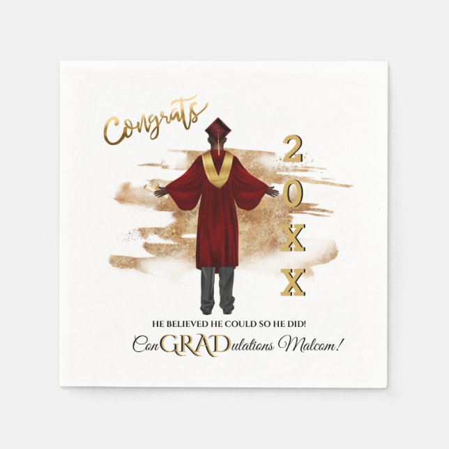 African American Male Grad Invitation (Dark Skin)  Napkin (Front)