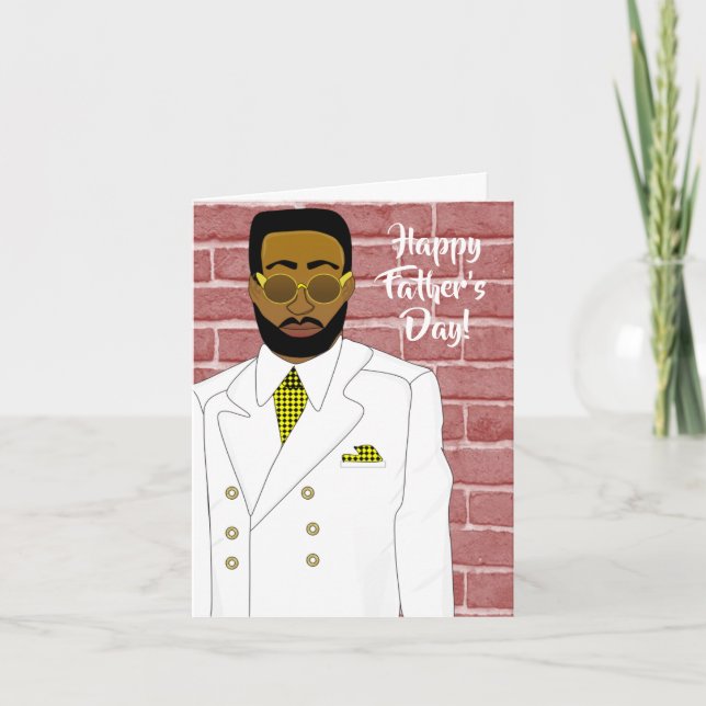 African American Male in White Suit Father's Day  Card (Front)