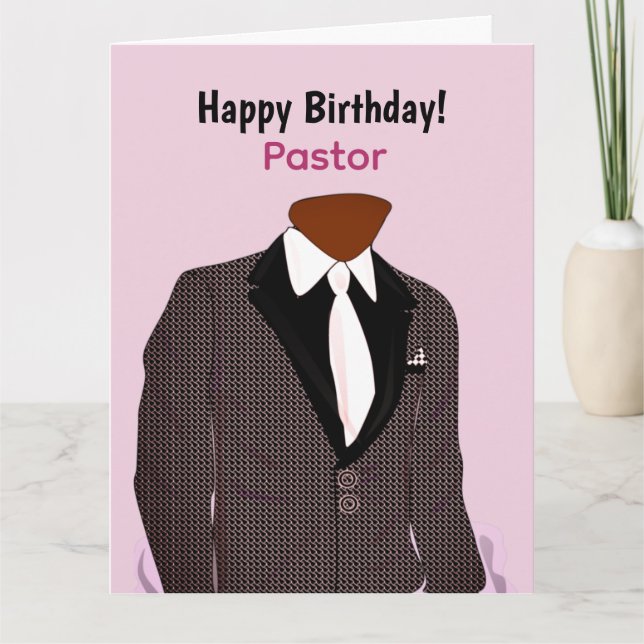 African American Man in Suit Pastor's Birthday Card (Front)