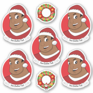  African American man with Santa hat cartoon