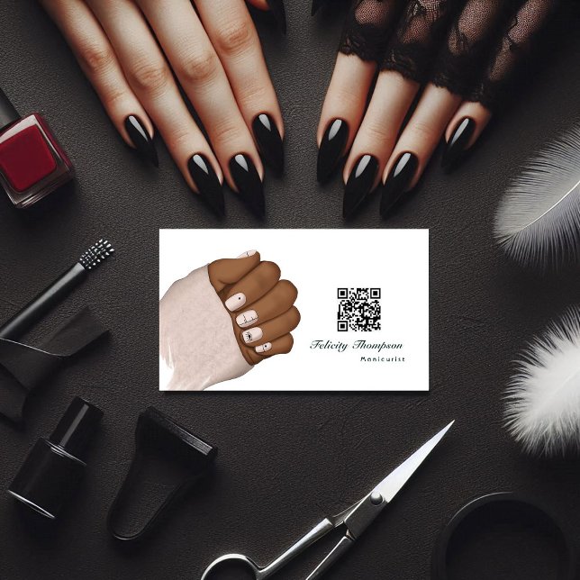 African American Manicurist Beauty QR Code Busines Business Card (Manicurist Business Card)