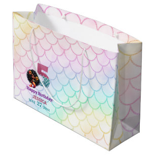 African American Mermaid 5Th Birthday  Large Gift Bag