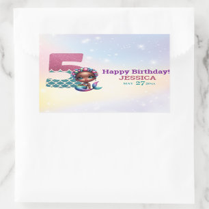 African American Mermaid 5Th Birthday  Rectangular Sticker