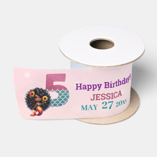 African American Mermaid 5Th Birthday Satin Ribbon
